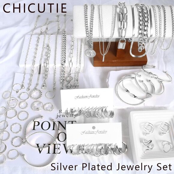 Gold Jewelry Set - Trendy Multi Layer Necklace & Bracelets with Earrings and Rin - Picture 7 of 7